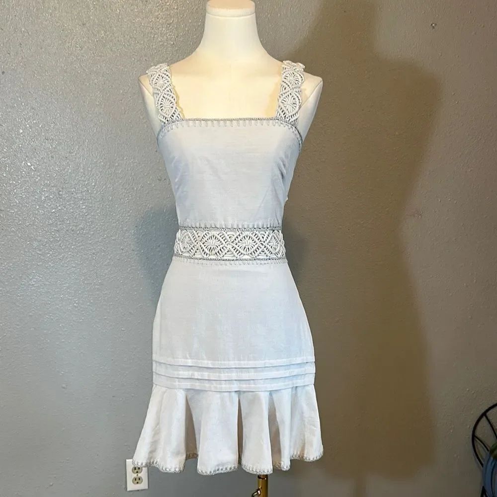 NEW Jonathan Simkhai flora Macrame strap mini dress in breeze color size o